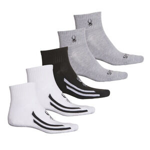 Spyder Men Stripe Quarter Socks 5 Pairs White Black Gray Shoe Size 6 -12 New Tag